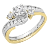 0.90 Carat (ctw) 14K White & Yellow Gold Round Diamond Ladies Swirl Bridal Two Tone Engagement Ring Set