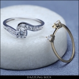 0.90 Carat (ctw) 14K White & Yellow Gold Round Diamond Ladies Swirl Bridal Two Tone Engagement Ring Set