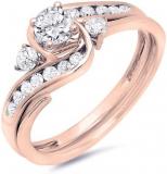 0.92 Carat (ctw) 14K Rose Gold Round Cut Diamond Ladies Swirl Bridal Engagement Ring With Matching Band Set 3/4 CT