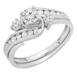 0.75 Carat (ctw) 14K White Gold Round Cut Diamond Ladies Swirl Bridal Engagement Ring With Matching Band Set 3/4 CT
