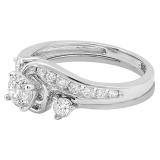 0.75 Carat (ctw) 14K White Gold Round Cut Diamond Ladies Swirl Bridal Engagement Ring With Matching Band Set 3/4 CT