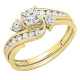0.75 Carat (ctw) 14K Yellow Gold Round Cut Diamond Ladies Swirl Bridal Engagement Ring With Matching Band Set 3/4 CT