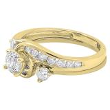 0.75 Carat (ctw) 14K Yellow Gold Round Cut Diamond Ladies Swirl Bridal Engagement Ring With Matching Band Set 3/4 CT