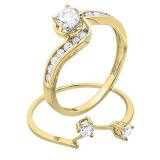 0.75 Carat (ctw) 14K Yellow Gold Round Cut Diamond Ladies Swirl Bridal Engagement Ring With Matching Band Set 3/4 CT