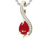 7X5 mm Pear Ruby & Round White Diamond Swirl Style Fancy Pendant for Her | 18K Yellow Gold