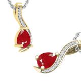 7X5 mm Pear Ruby & Round White Diamond Swirl Style Fancy Pendant for Her | 18K Yellow Gold