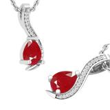 7X5 mm Pear Ruby & Round White Diamond Swirl Style Fancy Pendant for Her | 925 Sterling Silver