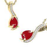 7X5 mm Pear Ruby & Round White Diamond Swirl Style Fancy Pendant for Her | 14K Yellow Gold