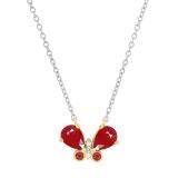 7X5mm Pear Ruby & Round White Diamond Dainty Butterfly Pendant with 18 Inch Silver Chain in 18K Yellow Gold