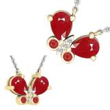 7X5mm Pear Ruby & Round White Diamond Dainty Butterfly Pendant with 18 Inch Silver Chain in 18K Yellow Gold