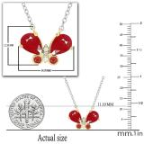7X5mm Pear Ruby & Round White Diamond Dainty Butterfly Pendant with 18 Inch Silver Chain in 18K Yellow Gold