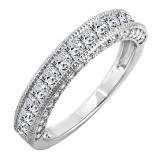 1.15 Carat (ctw) 10K White Gold Princess & Round Diamond Ladies Anniversary Wedding Matching Band Stackable Ring