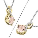 6mm Cushion Morganite & Round Diamond Ladies Infinity Pendant for Her with 18 inch Silver Chain in 18K Yellow Gold