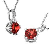 7X7 mm Cushion Garnet & 0.02 ct Round White Diamond Swirl Spilt Shank Ladies Pendant with Silver Chain 18 Inch | 10K White Silver