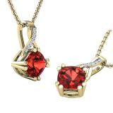 7X7 mm Cushion Garnet & 0.02 ct Round White Diamond Swirl Spilt Shank Ladies Pendant with Gold Chain 18 Inch | 10K Yellow Gold