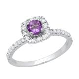 4.5 mm Round Amethyst & White Diamond Stunning Halo Style Ring for Her | 925 Sterling Silver
