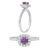 4.5 mm Round Amethyst & White Diamond Stunning Halo Style Ring for Her | 925 Sterling Silver