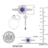 4.5 mm Round Amethyst & White Diamond Stunning Halo Style Ring for Her | 925 Sterling Silver