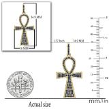 Round Blue Sapphire Unisex Micro Pave Ankh Cross Pendant (Chain Not Included), 18K Yellow Gold
