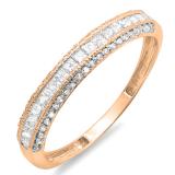 0.45 Carat (ctw) 10k Rose Gold Princess & Round Diamond Ladies Anniversary Wedding Matching Band Stackable Ring