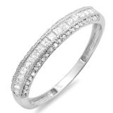 0.45 Carat (ctw) 10k White Gold Princess & Round Diamond Ladies Anniversary Wedding Matching Band Stackable Ring