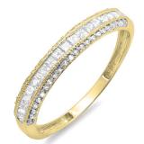 0.45 Carat (ctw) 10k Yellow Gold Princess & Round Diamond Ladies Anniversary Wedding Matching Band Stackable Ring