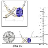 7X5mm Oval Tanzanite & 0.11 CT Round White Diamond Alphabet Pendant for Women with 18 Inch Silver Chain in 18K Yellow Gold