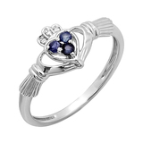 0.15 Carat (ctw) 18k White Gold Round Diamond and Blue Sapphire Ladies Bridal Promise Irish Love and Friendship Band Claddagh Heart Shape Ring