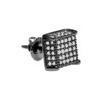 0.62 Carat (ctw) Round White Diamond Mens Earring (Only 1Pc) Black Rhodium Plated Sterling Silver