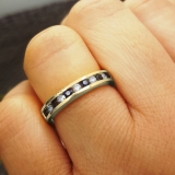 0.45 Carat (ctw) 14k Yellow Gold Round White Diamond & Blue Sapphire Ladies Anniversary Wedding Stackable Ring Band 1/2 CT