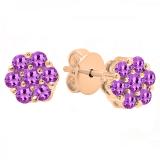 Round Amethyst Ladies Cluster Style Flower Stud Earrings 14K Rose Gold