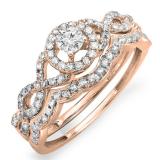 0.50 Carat (ctw) 10k Rose Gold Round Diamond Ladies Halo Style Bridal Engagement Ring Matching Band Set 1/2 CT