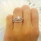 0.50 Carat (ctw) 10k Rose Gold Round Diamond Ladies Halo Style Bridal Engagement Ring Matching Band Set 1/2 CT