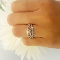 0.50 Carat (ctw) 18k Rose Gold Round Diamond Ladies Halo Style Bridal Engagement Ring Matching Band Set 1/2 CT