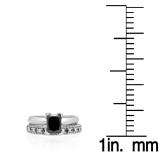 1.50 Carat (ctw) 10K White Gold Princess Cut Black & Round White Diamond Ladies Bridal Solitaire Engagement Ring With Matching Milgrain Wedding Band Set 1 1/2 CT