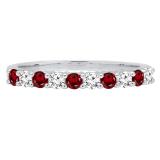 Round Garnet & White Diamond Ladies Stackable Anniversary Wedding Band | 14K White Gold