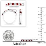 Round Garnet & White Diamond Ladies Stackable Anniversary Wedding Band | 14K White Gold