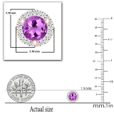 5mm Round Amethyst & 0.12 Carat (ctw) Round White Diamond Halo Circle Push Back Stud Earrings for Women in Gold