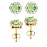 5mm Round Center Peridot & White Diamond Halo Circle Push Back Stud Earrings for Women (0.12 ctw, Color I-J, Clarity I1-I2) in 18K Yellow Gold