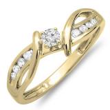 0.25 Carat (ctw) 14k Yellow Gold Round Diamond Crossover Split Shank Ladies Bridal Promise Engagement Ring 1/4 CT