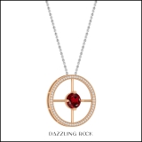 8mm Round Solitaire Garnet & White Diamond Wheel Style Circle Pendant Necklace for Women in 18K Rose Gold