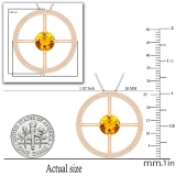 8mm Round Solitaire Citrine & White Diamond Wheel Style Circle Pendant Necklace for Women with 18 inch Silver Chain in 18K Rose Gold