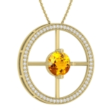 8mm Round Citrine and White Diamonds Wheel Style Circle Solitaire Pendant for Women with 18 inch Gold Chain in 18K Yellow Gold