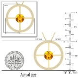 8mm Round Citrine and White Diamonds Wheel Style Circle Solitaire Pendant for Women with 18 inch Gold Chain in 18K Yellow Gold