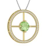 8mm Round Solitaire Peridot & White Diamond Wheel Style Circle Pendant for Women with 18 inch Silver Chain in 18K Yellow Gold