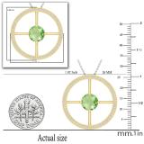 8mm Round Solitaire Peridot & White Diamond Wheel Style Circle Pendant for Women with 18 inch Silver Chain in 18K Yellow Gold