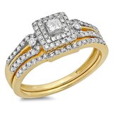 0.50 Carat (ctw) 10k Yellow Gold Round & Princess Diamond Ladies Bridal Engagement Ring Matching Band Set 1/2 CT