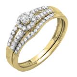 0.40 Carat (ctw) 14k Yellow Gold Round Diamond Ladies Split Shank Halo Style Bridal Engagement Ring Matching Band Set