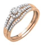 0.40 Carat (ctw) 18k Rose Gold Round Diamond Ladies Split Shank Halo Style Bridal Engagement Ring Matching Band Set
