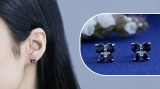 5 Stone Round Blue Sapphire and Accent White Diamond Elegant Butterfly Shape Push Back Stud Earrings for Women, 10K White Gold